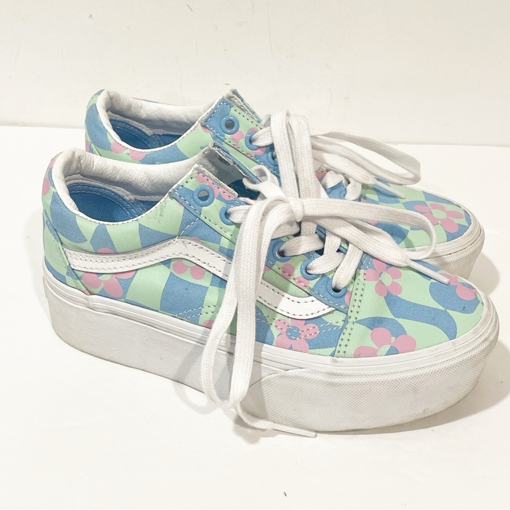 Vans x Free People Size 5 Old Skool Stackform Checkerboard Floral Sneakers - Picture 3 of 7